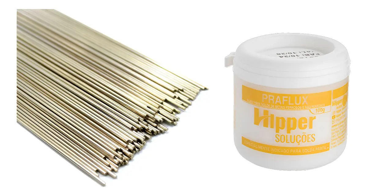 50 Varetas Solda Foscoper Com Banho Prata 1,6mm + Fluxo 100g Punta Prateado