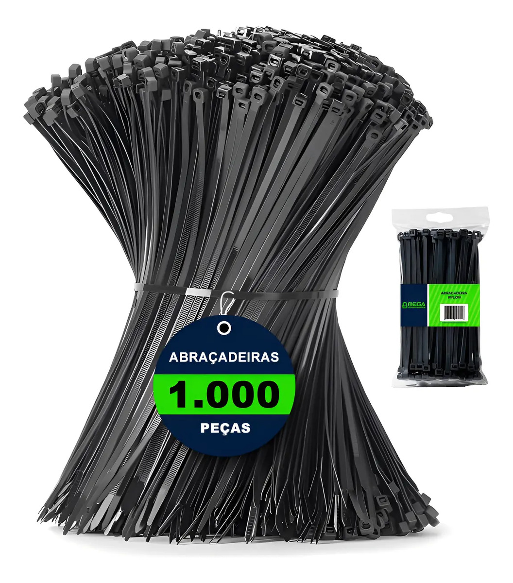 Kit 1.000 Abraçadeiras Nylon Plástica Presilha 2,5mm X 100mm