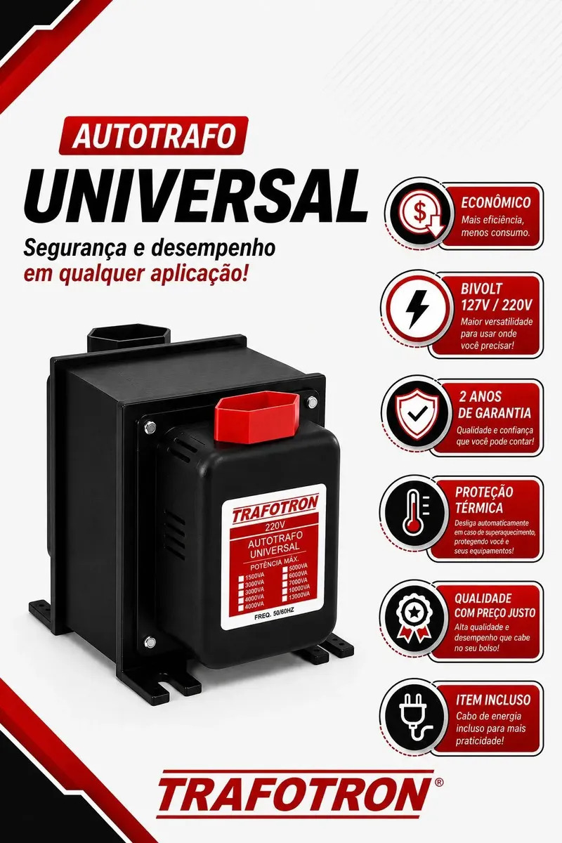 Conversor de Voltagem Trafotron 7000VA Bivolt Para Ar Condicionado Até 18000 BTUs