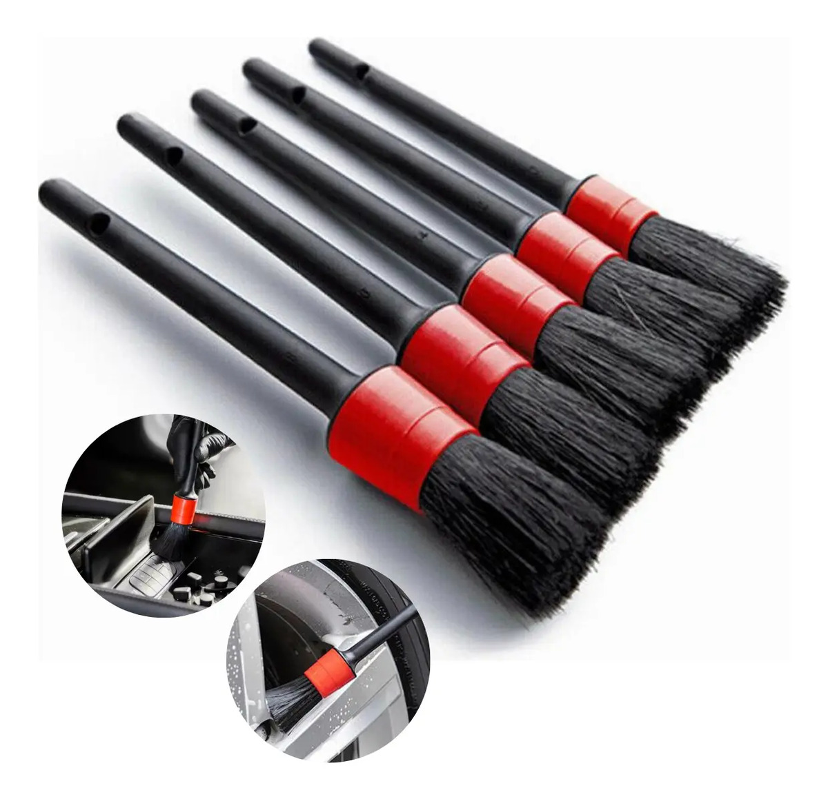 Kit 5 Pincel Lavagem Detalhada Limpeza Carro Moto Automotivo