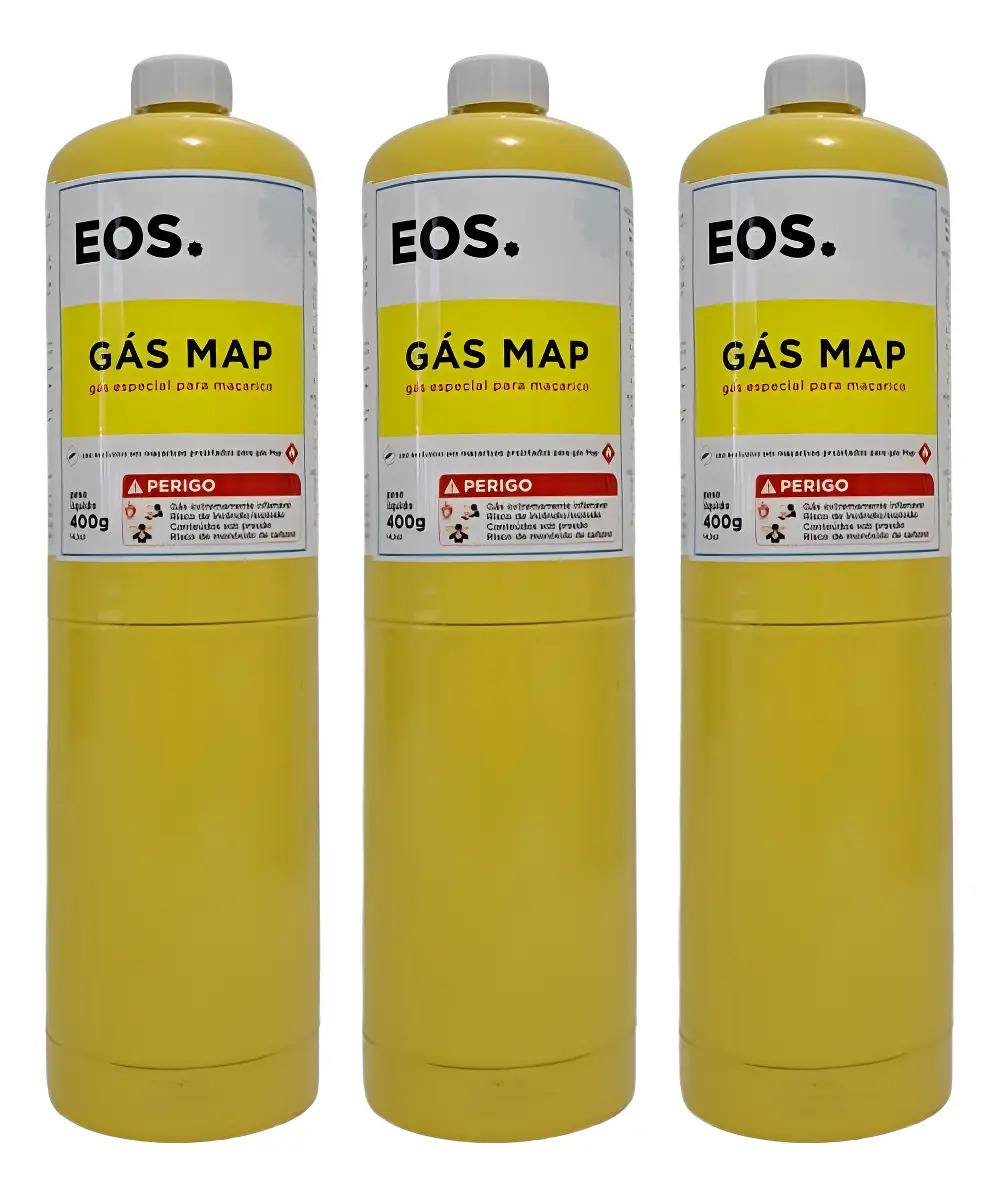 Kit Gás Map 3 Unidades Refil Maçarico Portátil Mapp