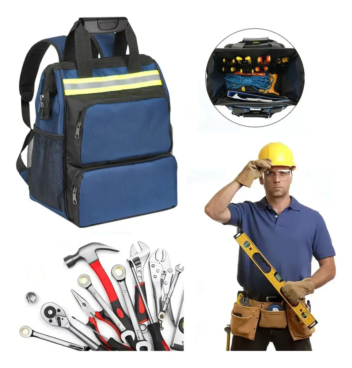 Mochila de Ferramentas Perfin Azul Para Eletricista com Alça e 25kg de Carga