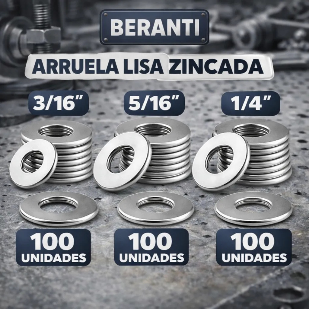 Kit 300 Arruelas - 100un Por Tamanho - 3/16, 5/16 E 1/4