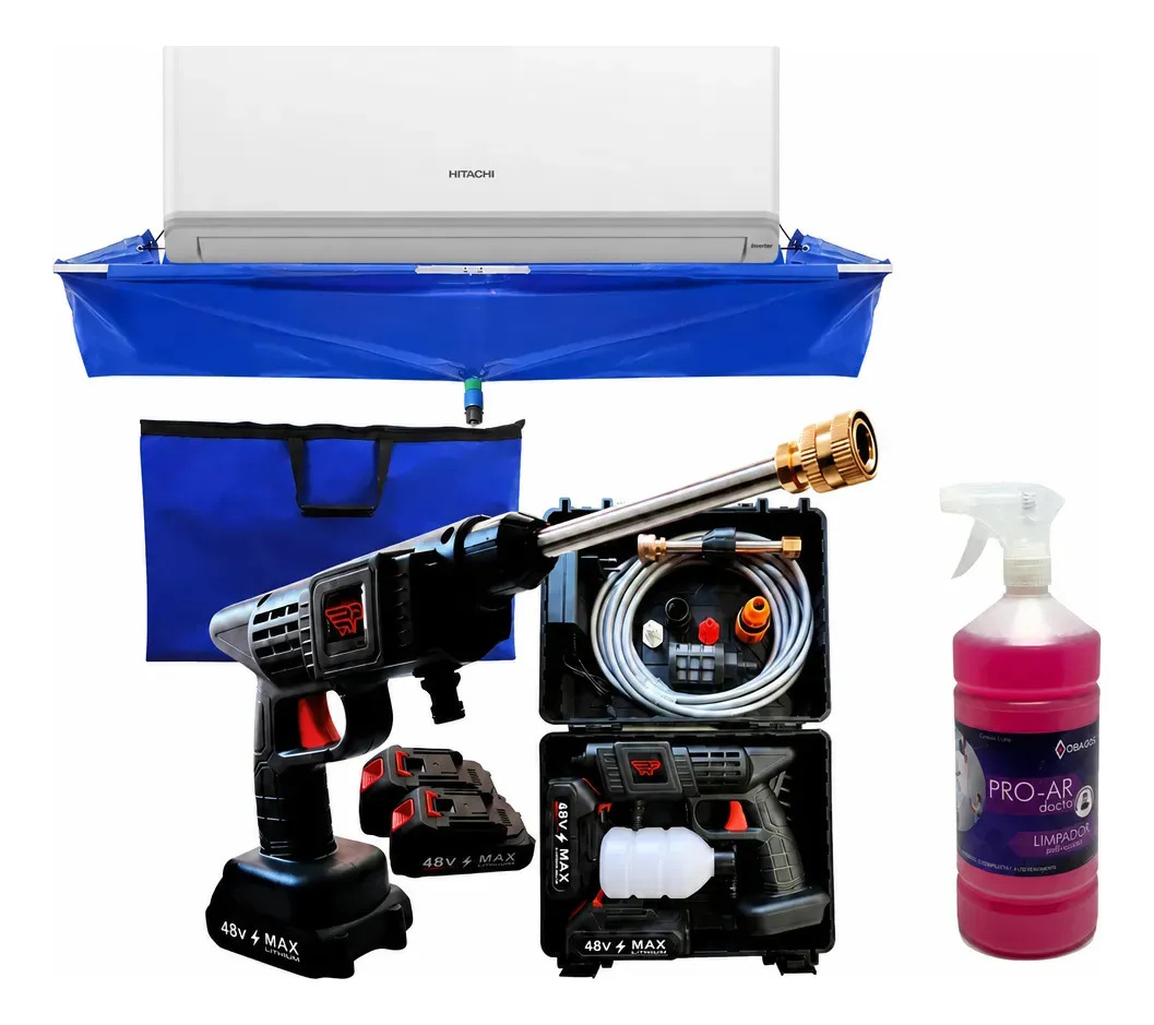 Kit Limpeza Ar Condicionado Split Bolsa Lavadora 2 Baterias