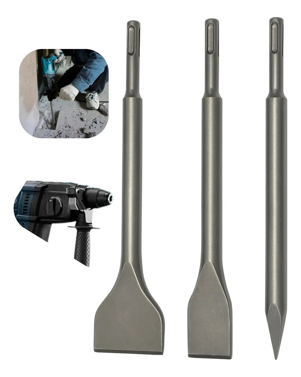Klm Kit Sds Plus Martelete Ponteiro E Talhadeiras Jogo 3 Peças 20mm E 40mm Profissional