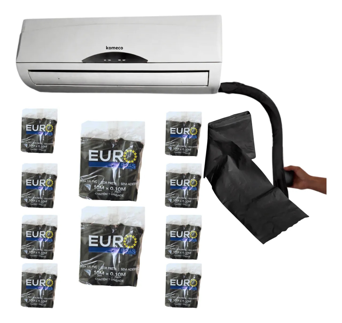 Kit 10 Fitas Pvc Preta 10m Ar Condicionado Refrigeração