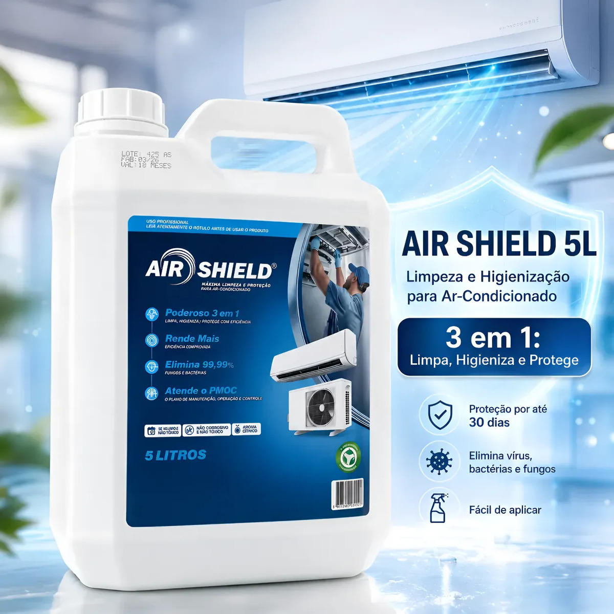 Air Shield Limpeza Higieniza Ar Condicionado Evaporadora 5l