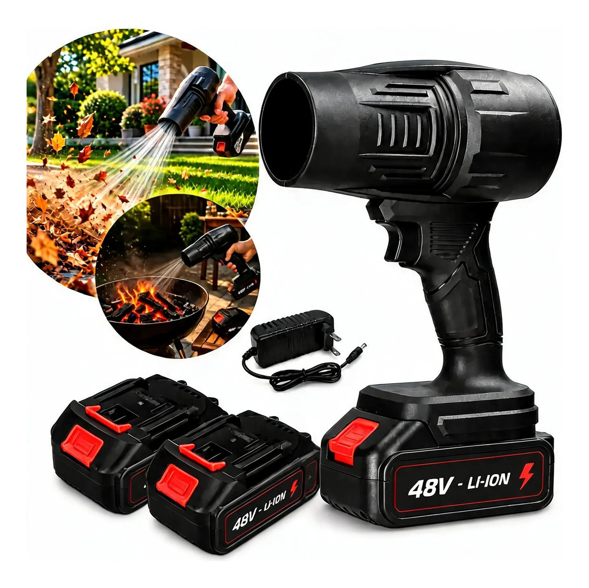 Soprador De Ar 48v 2 Baterias Potente Turbo Portátil Sem Fio