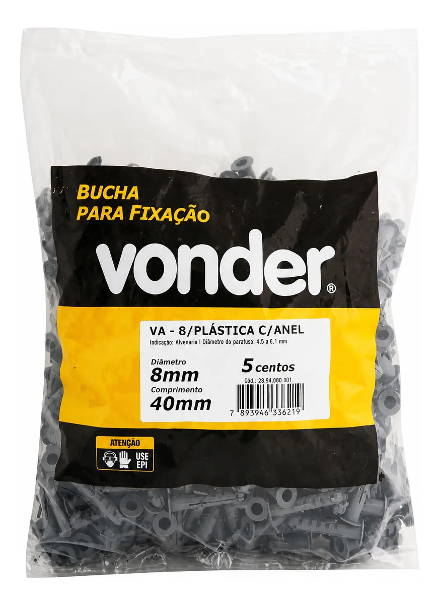Bucha 8mm Vonder 500 Unidades Com Anel Fixação F08