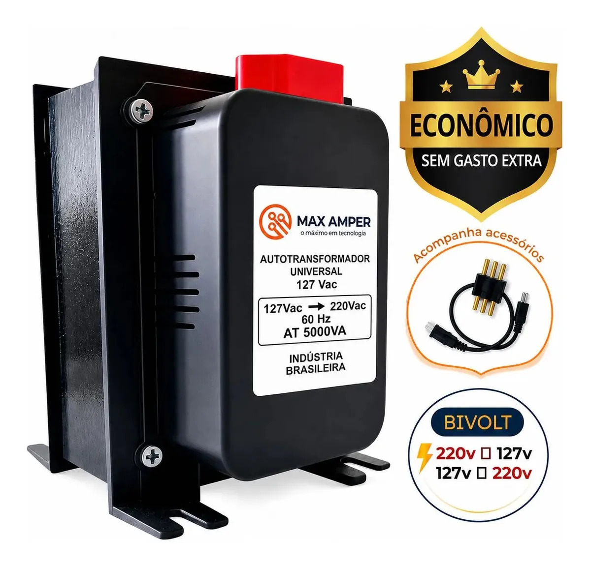 Auto Transformador 5000va Bivolt 110 220 E 220 110 Para Ar até 12000btus, Microondas, Air Fryer, lava roupas impressora geladeira Conversor de voltagemMax Amper