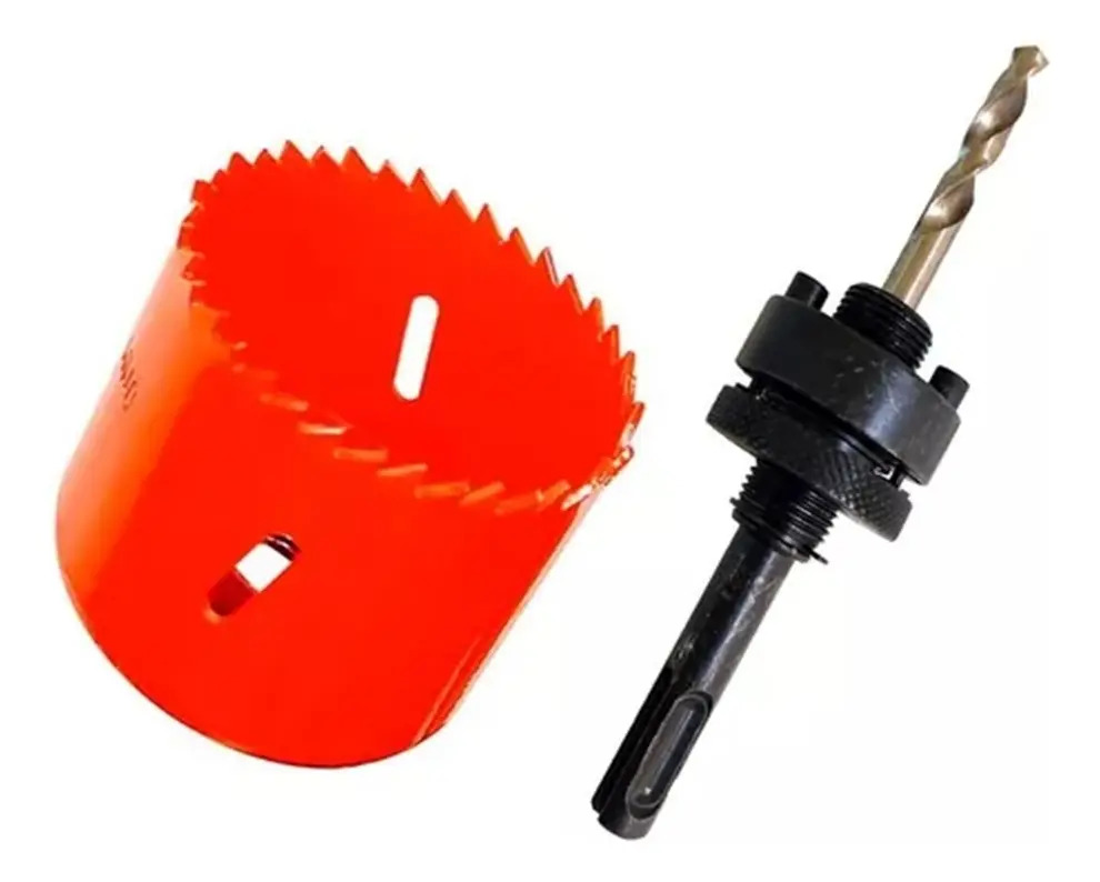 Jogo De Serra Copo Bimetal Ferro 64mm E Suporte Broca Piloto