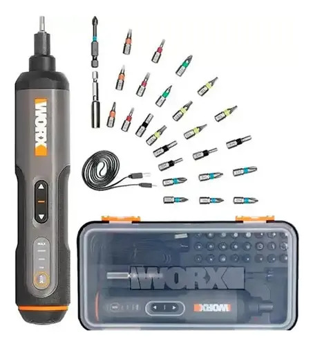 Parafusadeira A Bateria 4v Maleta 24 Bits Wx240 Bivolt Worx Cor Cinza