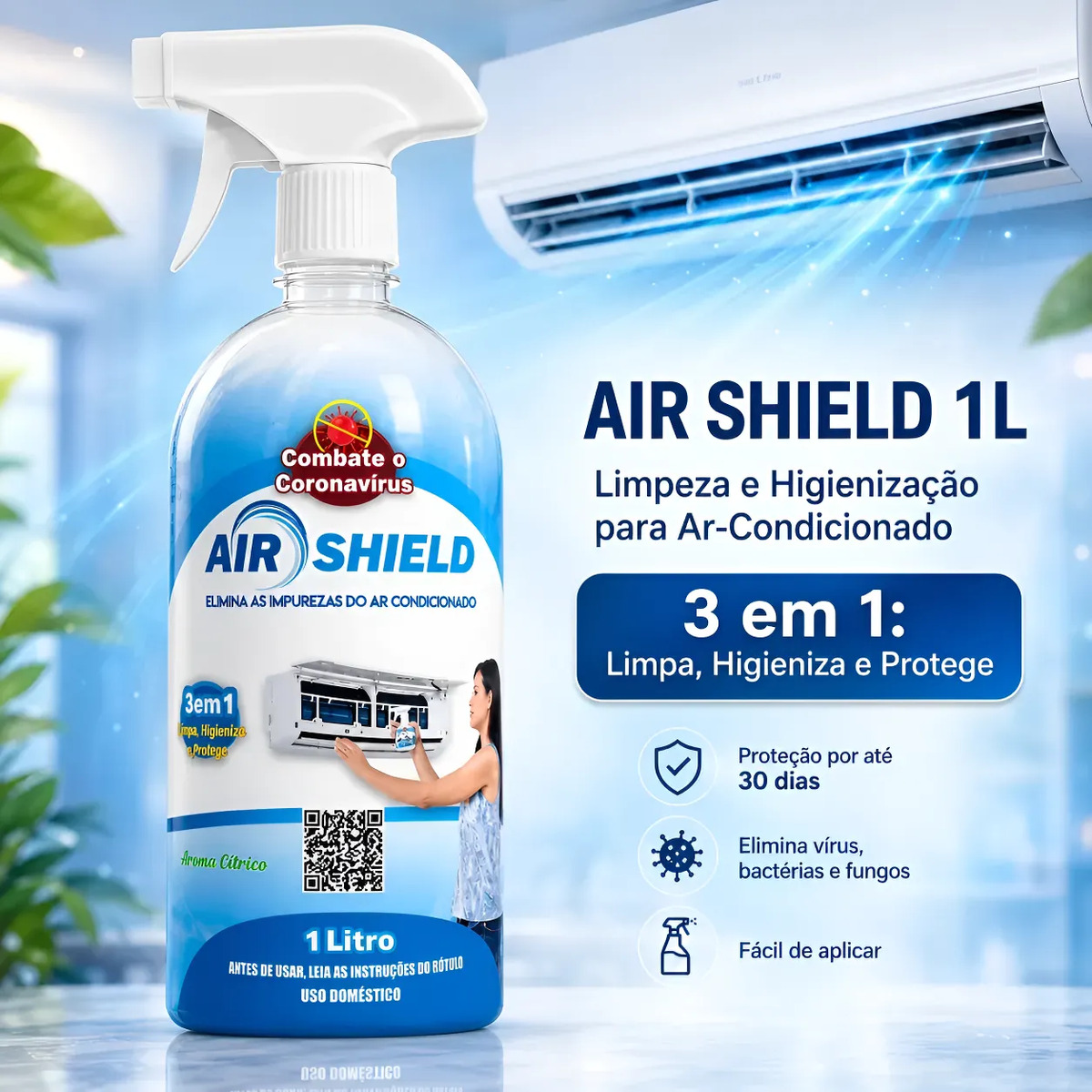 Air Shield Limpador Protetor E Antibactericida 1l C/ Gatilho
