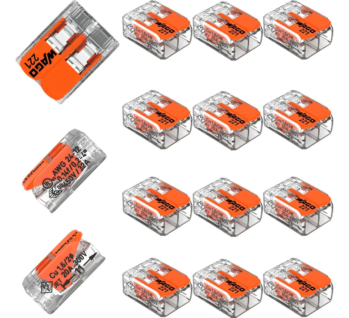 Kit 20 Conector Wago Compacto Emenda 2 Fios 4mm2 32a 221-412