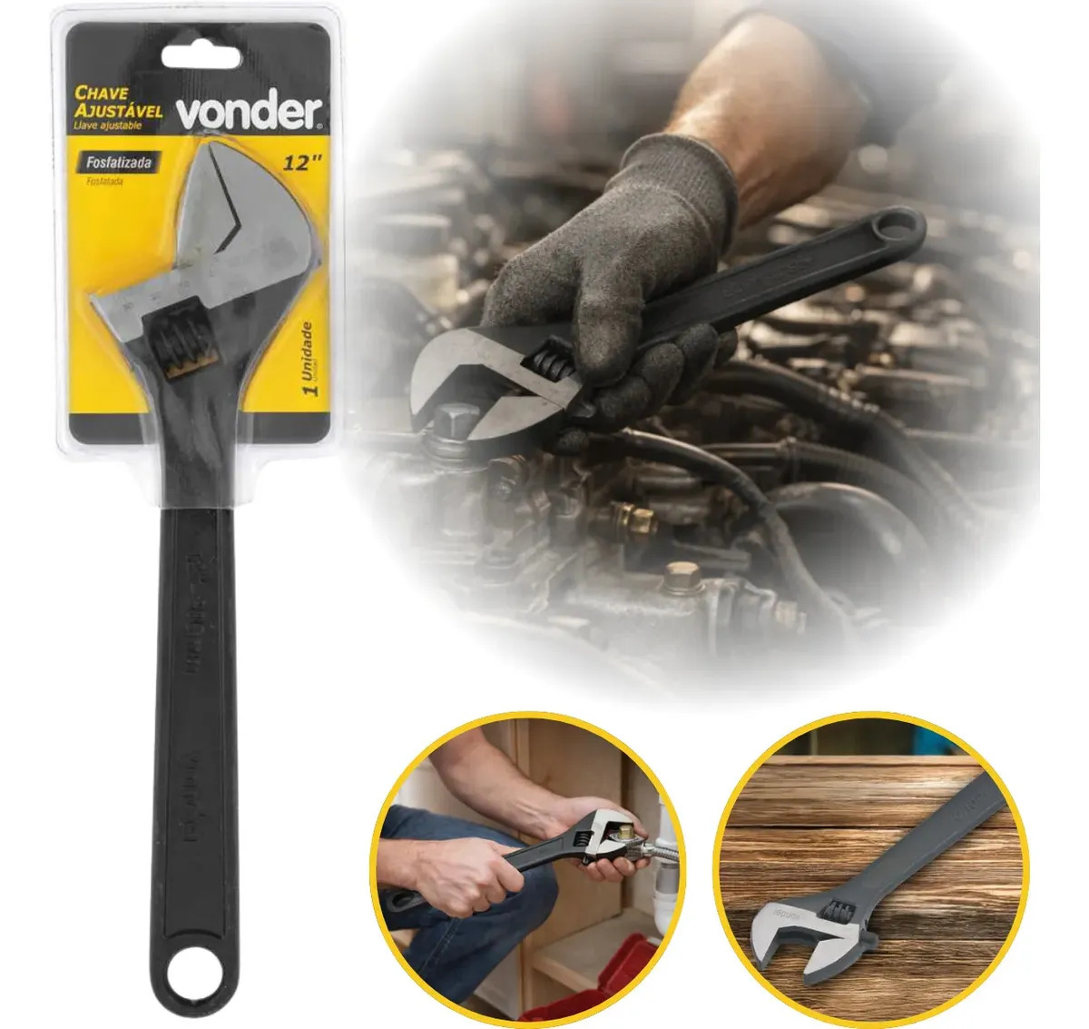 Chave Ajustável Inglesa 12 Polegadas 32mm Fosfatizada Vonder Preto