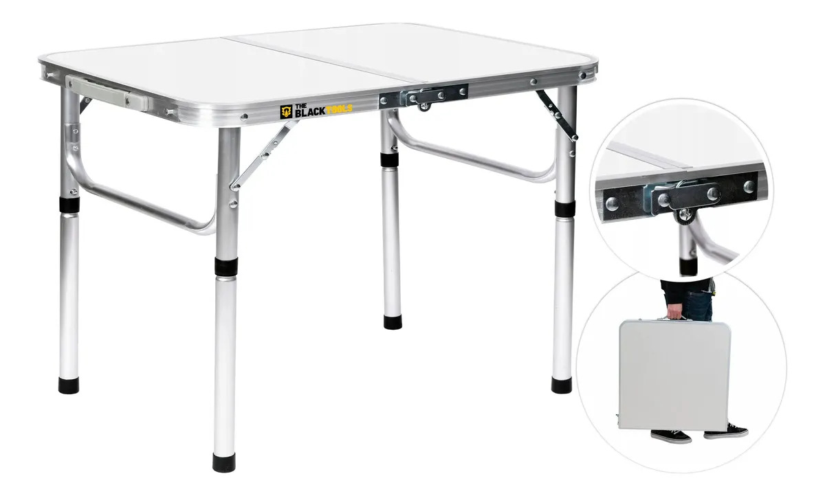 Mesa Pequena Dobrável Camping Alumínio 90x60cm Vira Maleta Branco The Black Tools