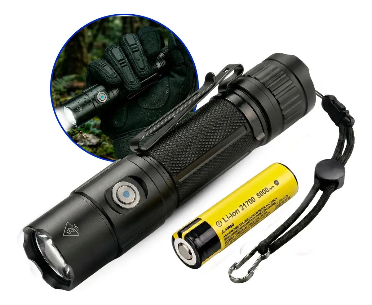 Lanterna Tática Profissional Recarregável EDC Led Super Potente Alto Desempenho 2000 Lumens À prova d'água IP68 Longo Alcance Corpo em Alumínio Aeronáutico Uniled