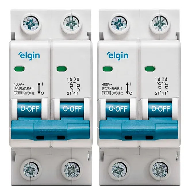 Kit 2 Disjuntor Bipolar Duplo Elgin 6a A 63a Curva C 2 Polos