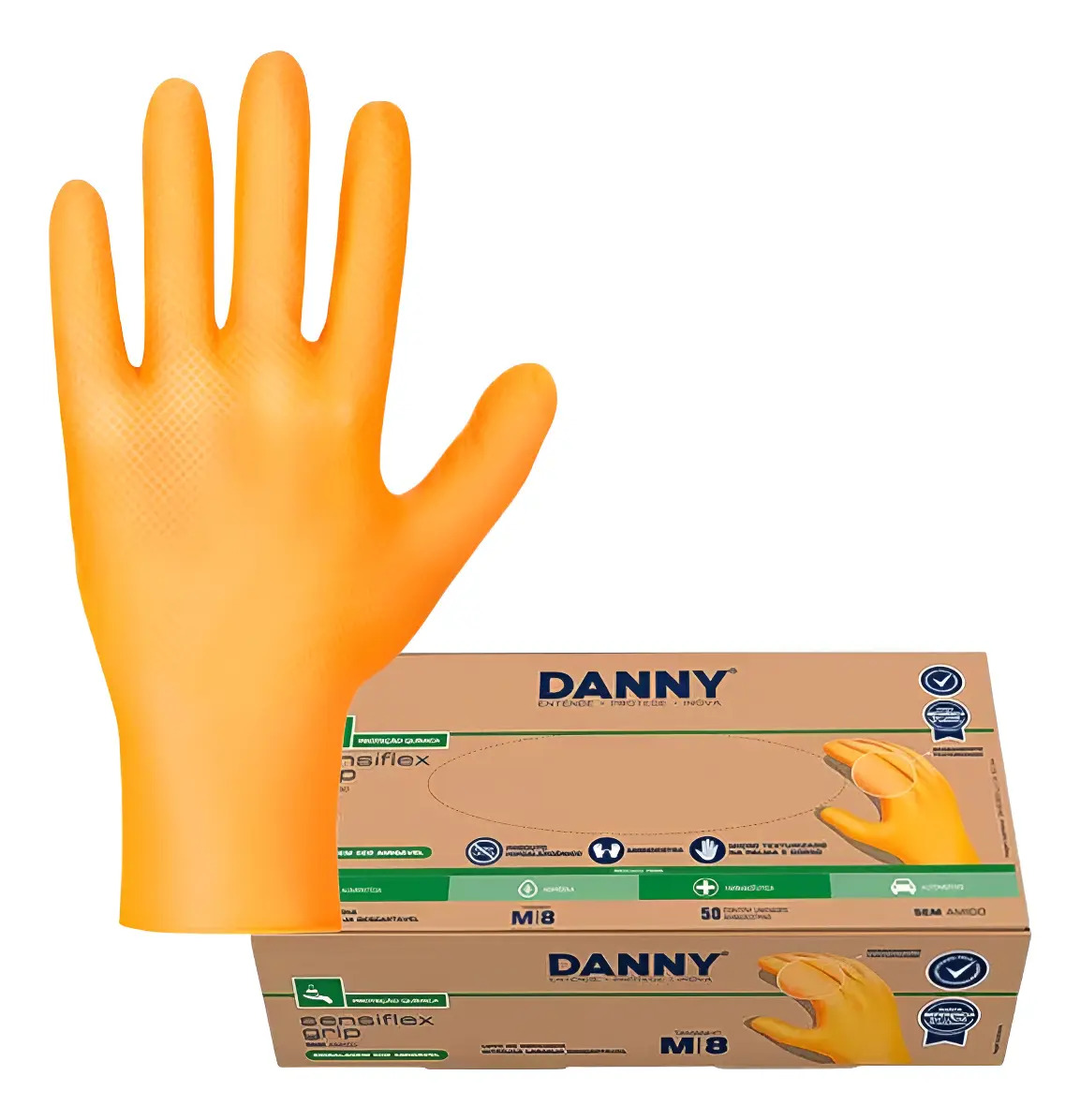 Luva Nitrílica Sensiflex Grip Laranja Mecânico 50un Ca 50743