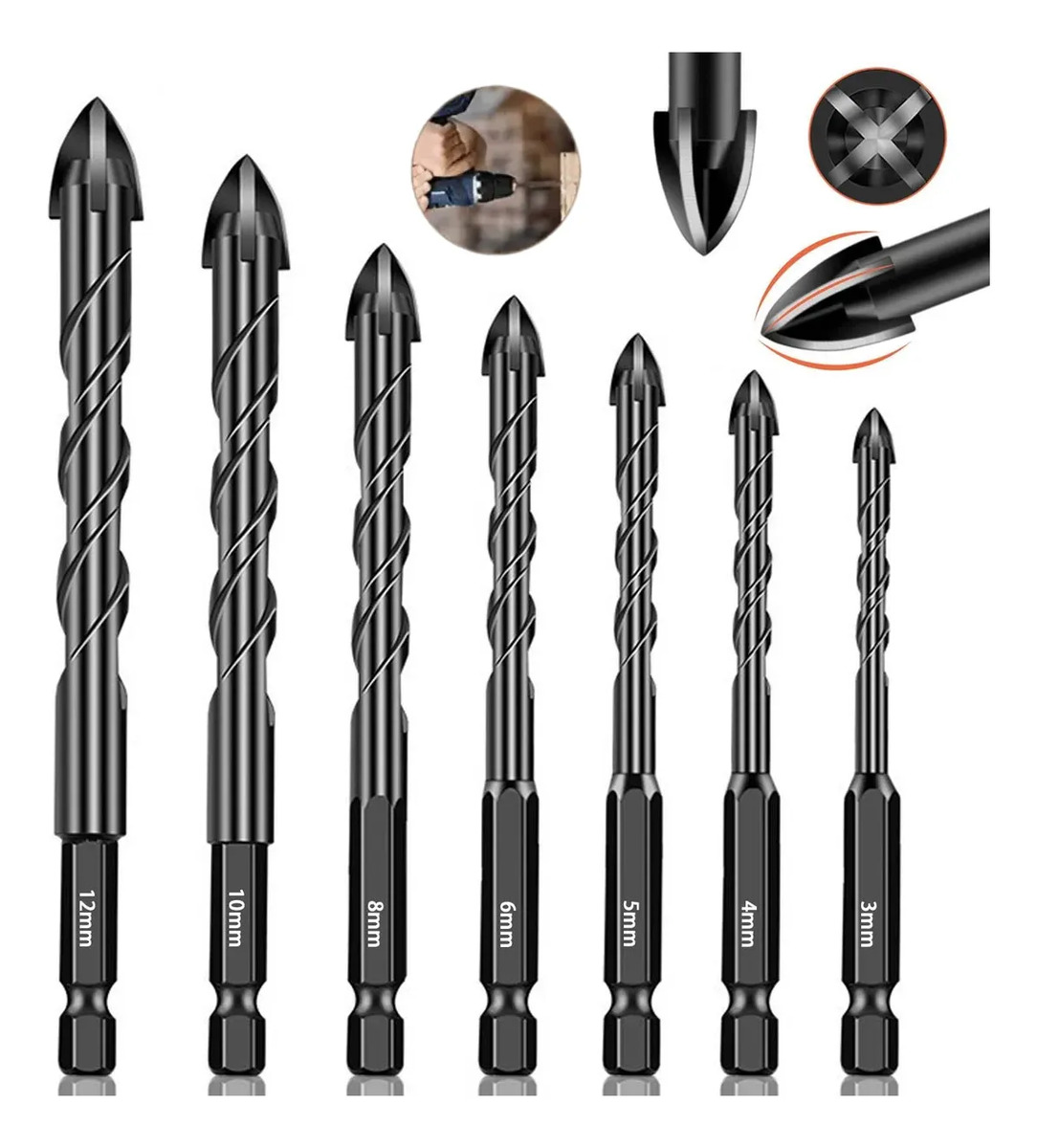 Kit 7 Brocas De Titanio Liga Dura Universal Fura Tudo