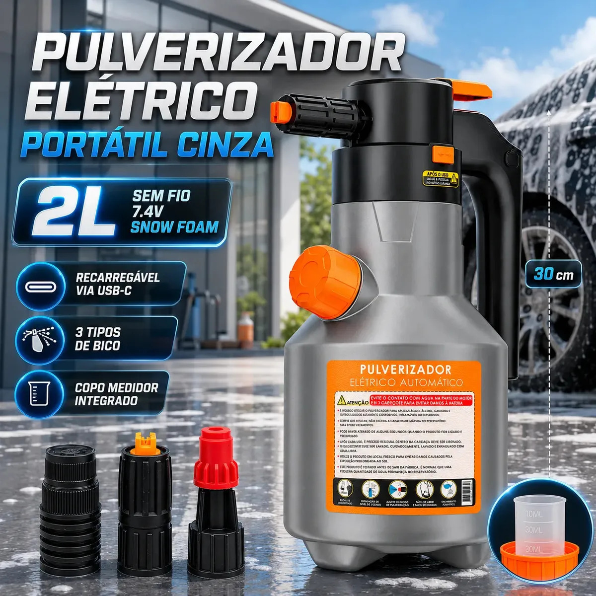 Pulverizador Elétrico Alta Pressão Para Lavagem Automotivo Limpeza Detalhamento Jardim Uso Geral Híbrido Cor Cinza