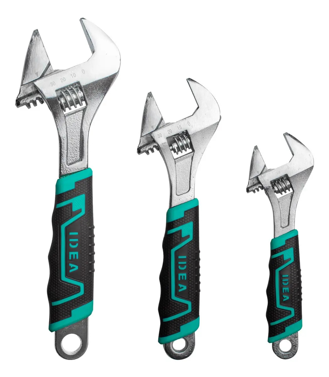Kit 3 Chaves Inglesa Ajustável Cabo Emborrachado 8 10 E 12'' Cor Verde