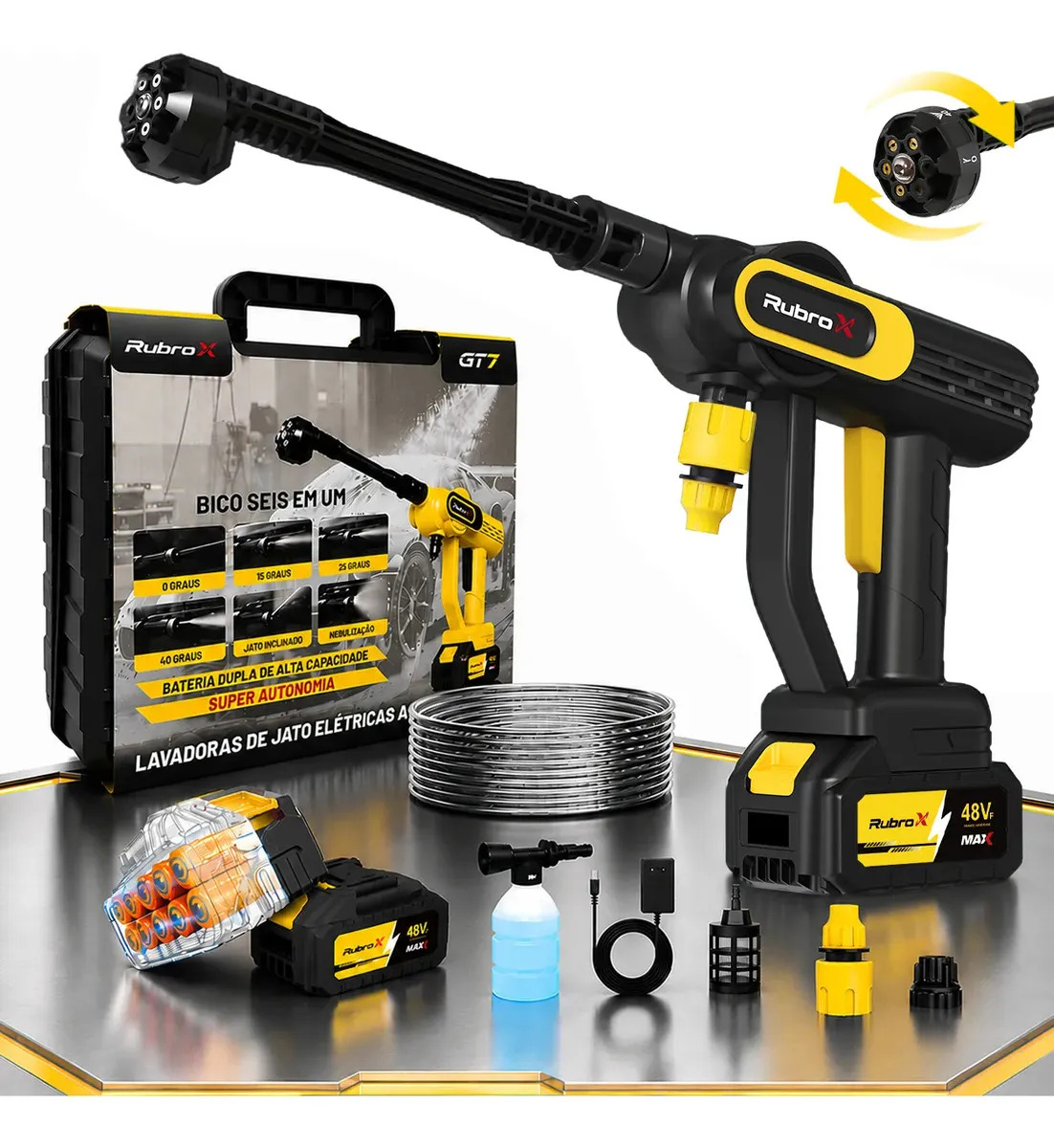 Rubrox Gt7 48v Lavadora Portátil Bivolt Acessórios Inclusos Top Cor Preto Frequência 50 Hz/60 Hz 55bar
