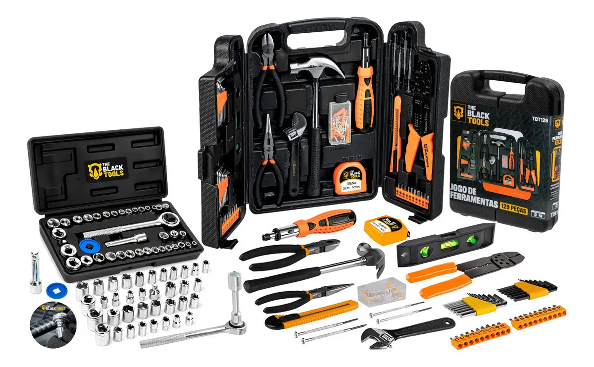 Kit Jogo De Ferramentas Completo C/ Soquetes E Chaves The Black Tools