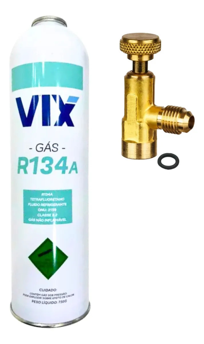 Kit Refil R134a 750g + Válvula Ar Condicionado Automotivo