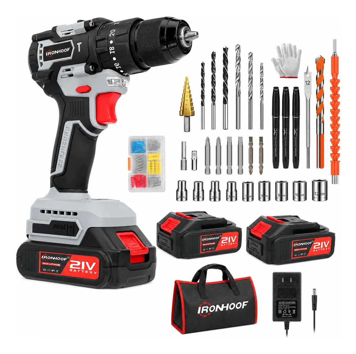 Furadeira Elétrica Brushless Sem Fio 120nm 21v 2 Bateria