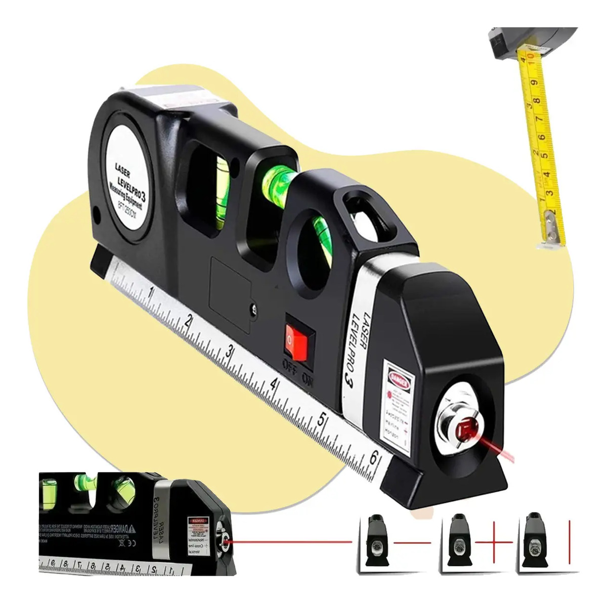 Nivel A Laser Nivelador 3 Linhas Trena Régua Profissional