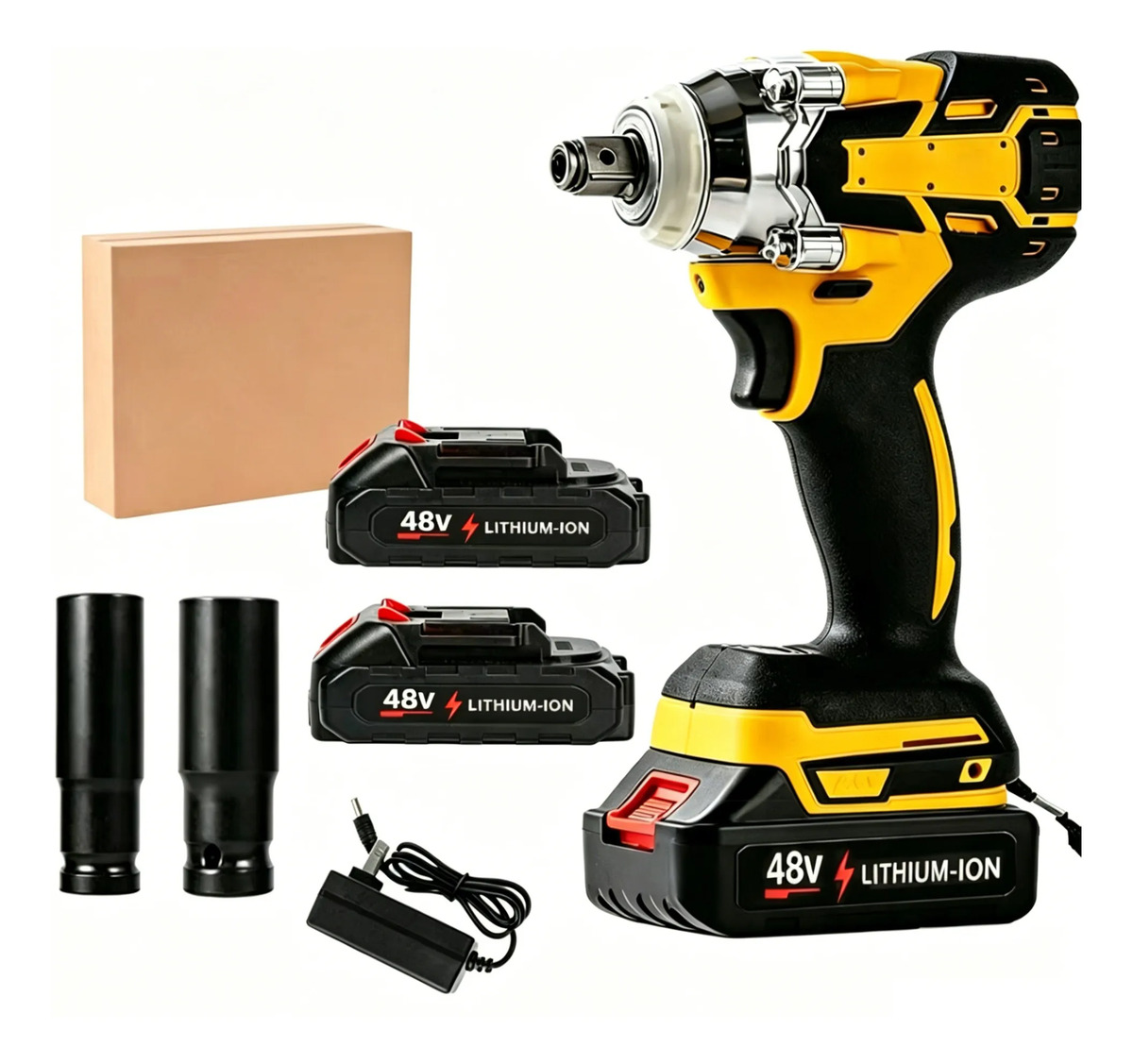 Chave De Impacto Brushless Amarelo 2 Baterias Caixa Papelão