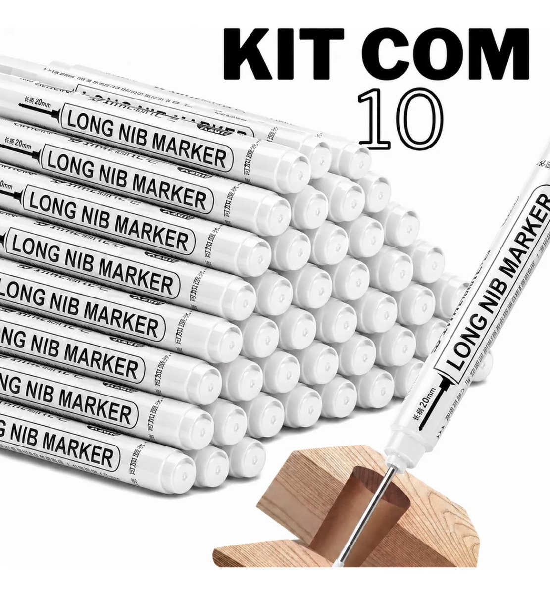 Kit 10 Canetas Ponta Longa Marcador Permanente Furo Madeira!