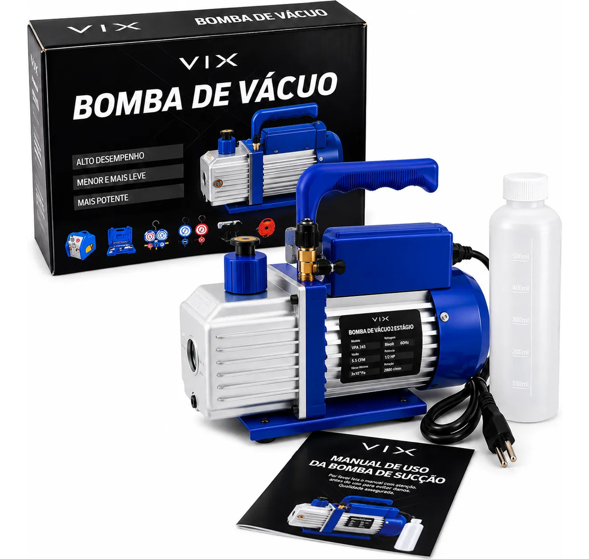 Bomba De Vácuo 2 Estágios Bivolt 5,5 Cfm Vix Vpa245 Ar Cond