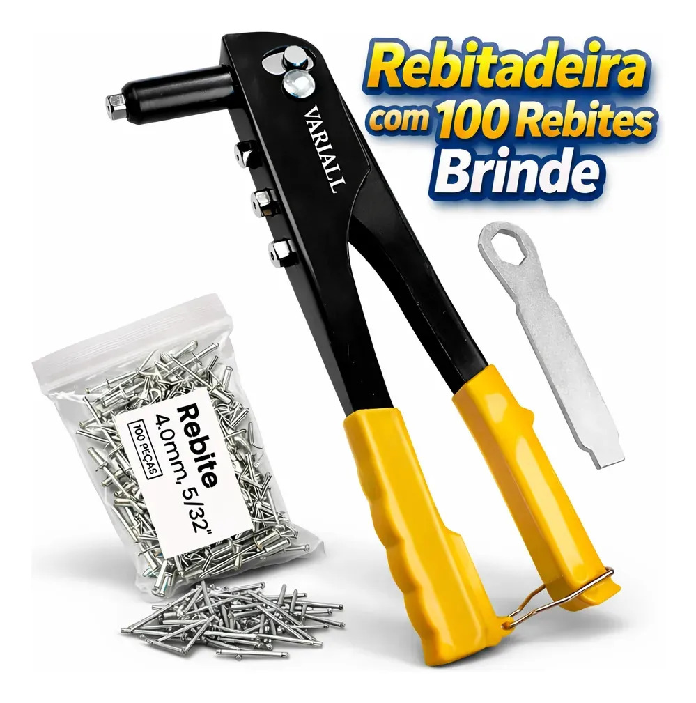 Rebitador Manual Tipo Alicate 4 Bicos + 100 Rebites Alta Resistência