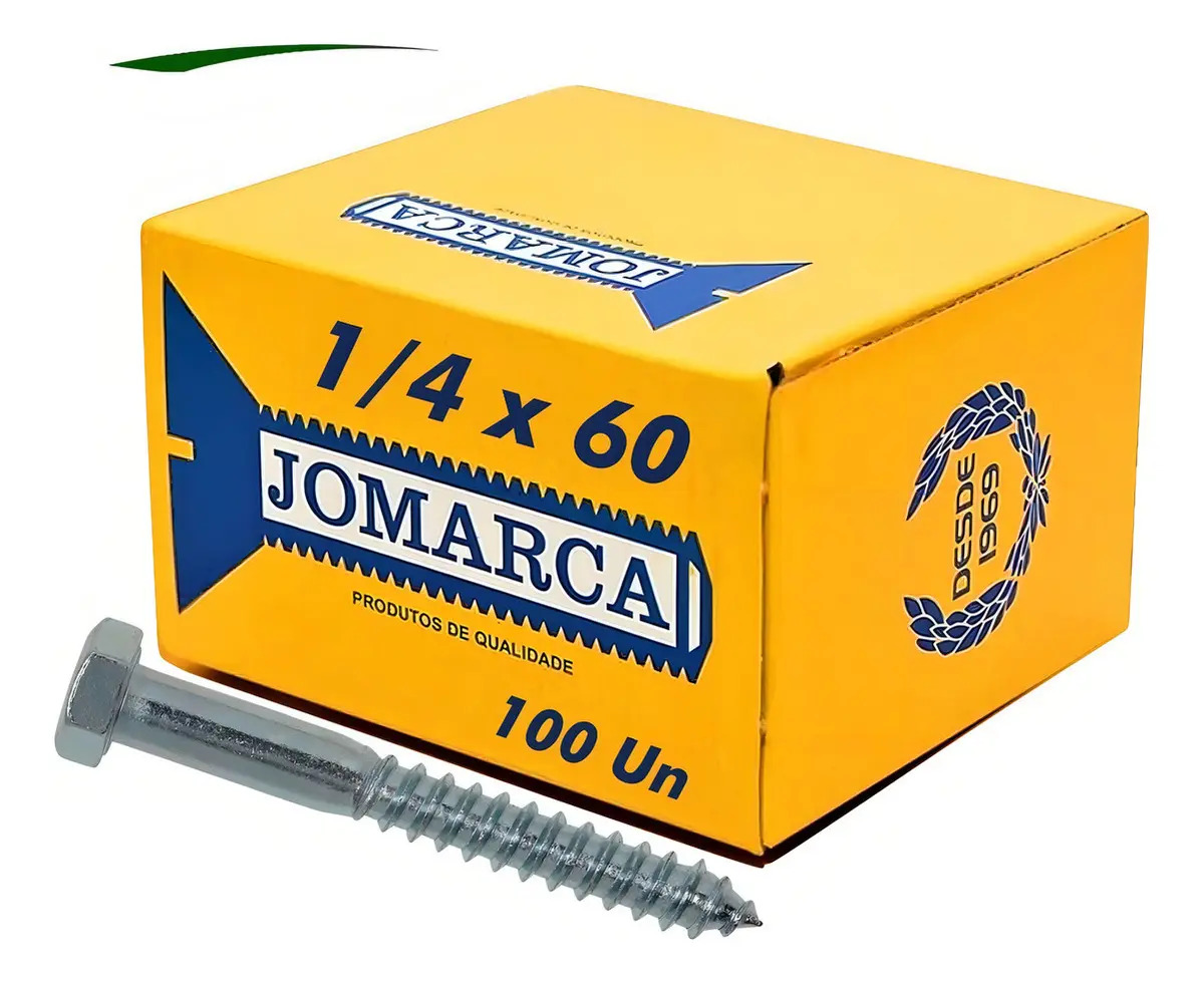 Parafuso Sextavado 1/4 X 60 Rosca Soberba Fixação De Antenas 100 Unidades Jomarca