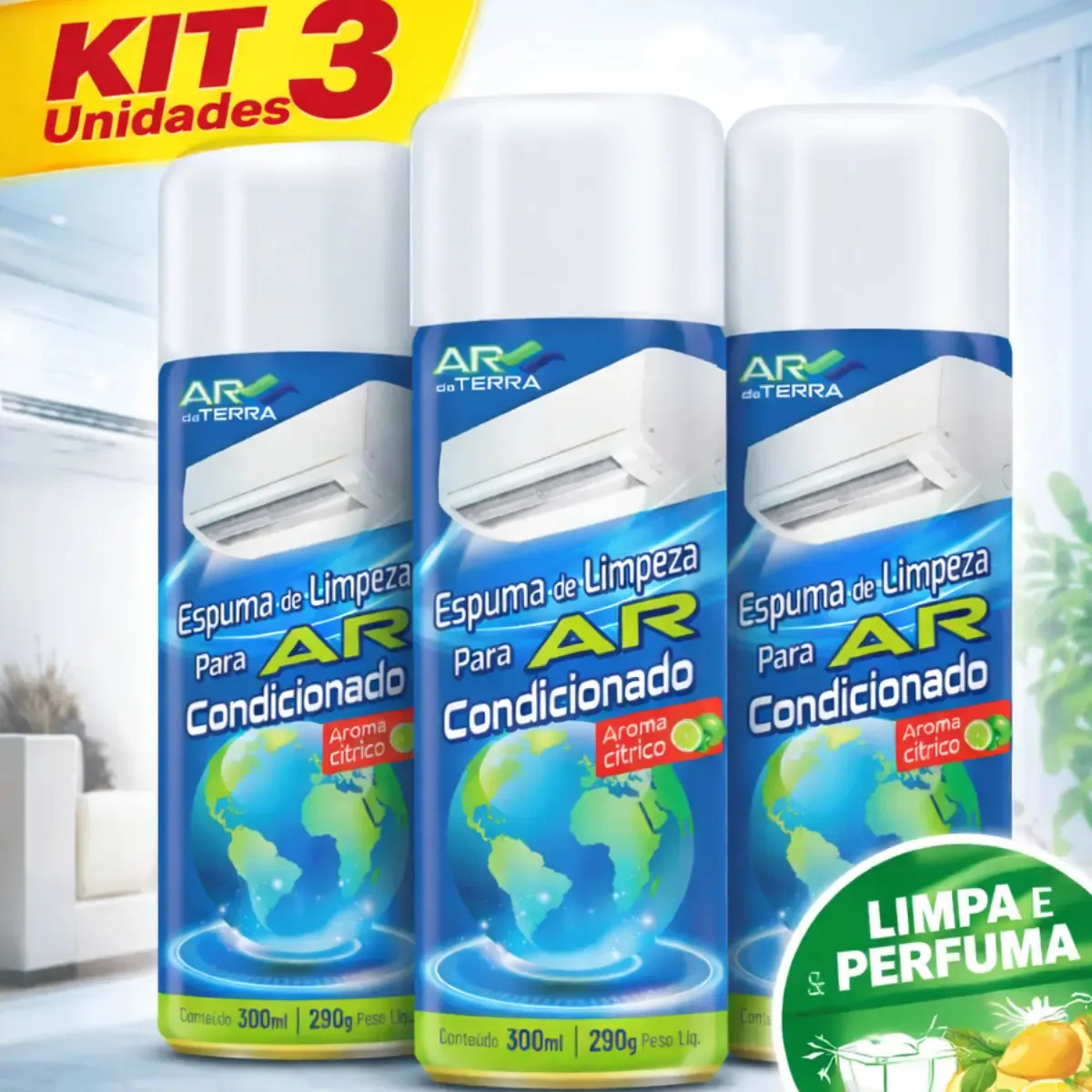 Kit 3 Espumas Limpeza Para Ar Condicionado 300ml Higieniza Citrus