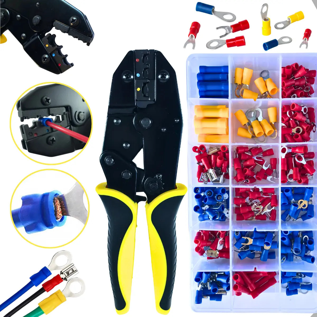 Kit Alicate Prensa Crimpar Terminal Elétrico Pré-isolados Conectores Olhal Garfo Cietec