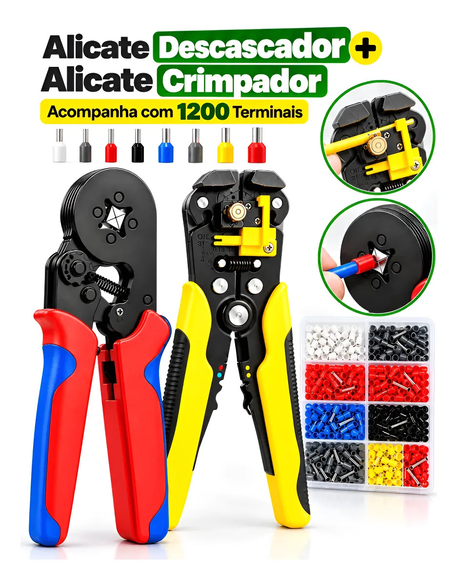 Kit Alicate Crimpar + Descascador Prensa Terminal Tubular