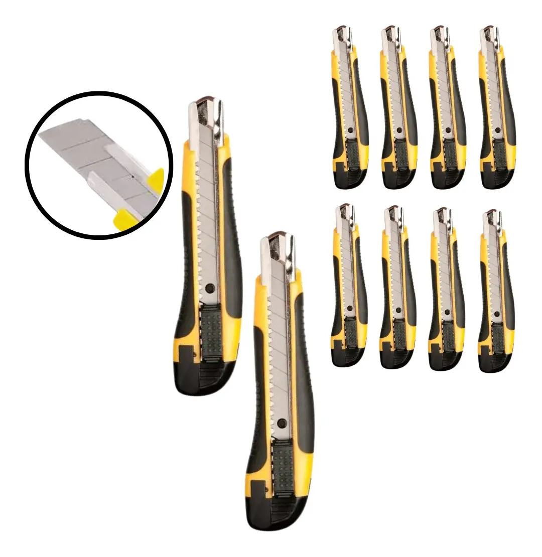 Kit 10 Estilete Profissional Emborrachado 18mm Com Trava