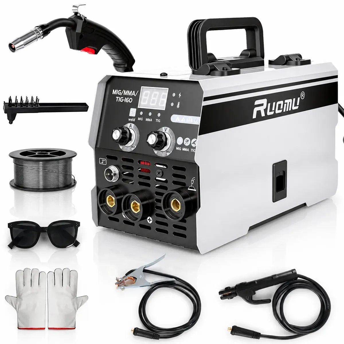 Máquina De Solda Inversora Mig Sem Gás 3 Em 1 Mma Tig Lift 160a Com Tocha Mig E Acessórios