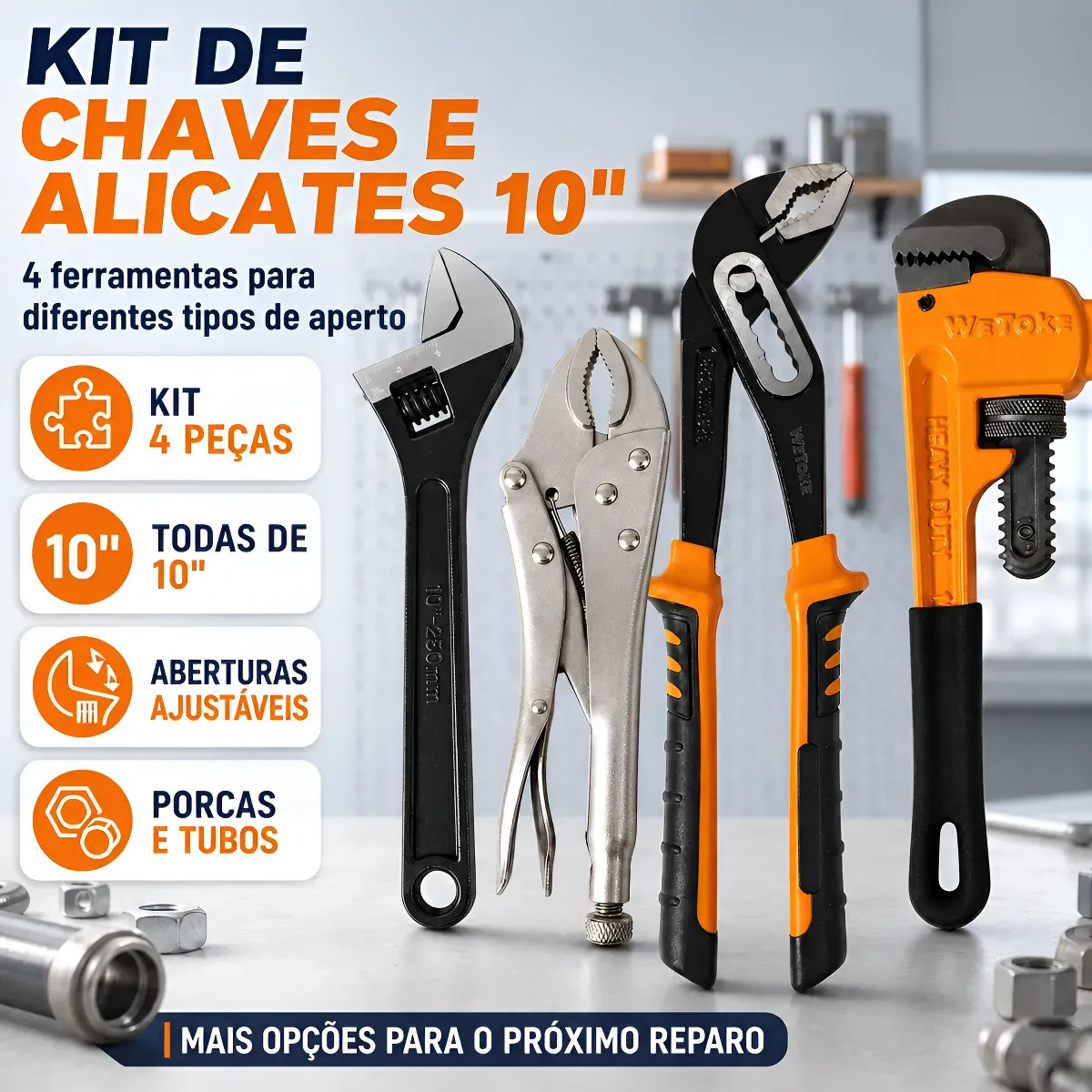 Kit Ferramenta Chave Inglesa Alicate Pressão Bomba Grifo