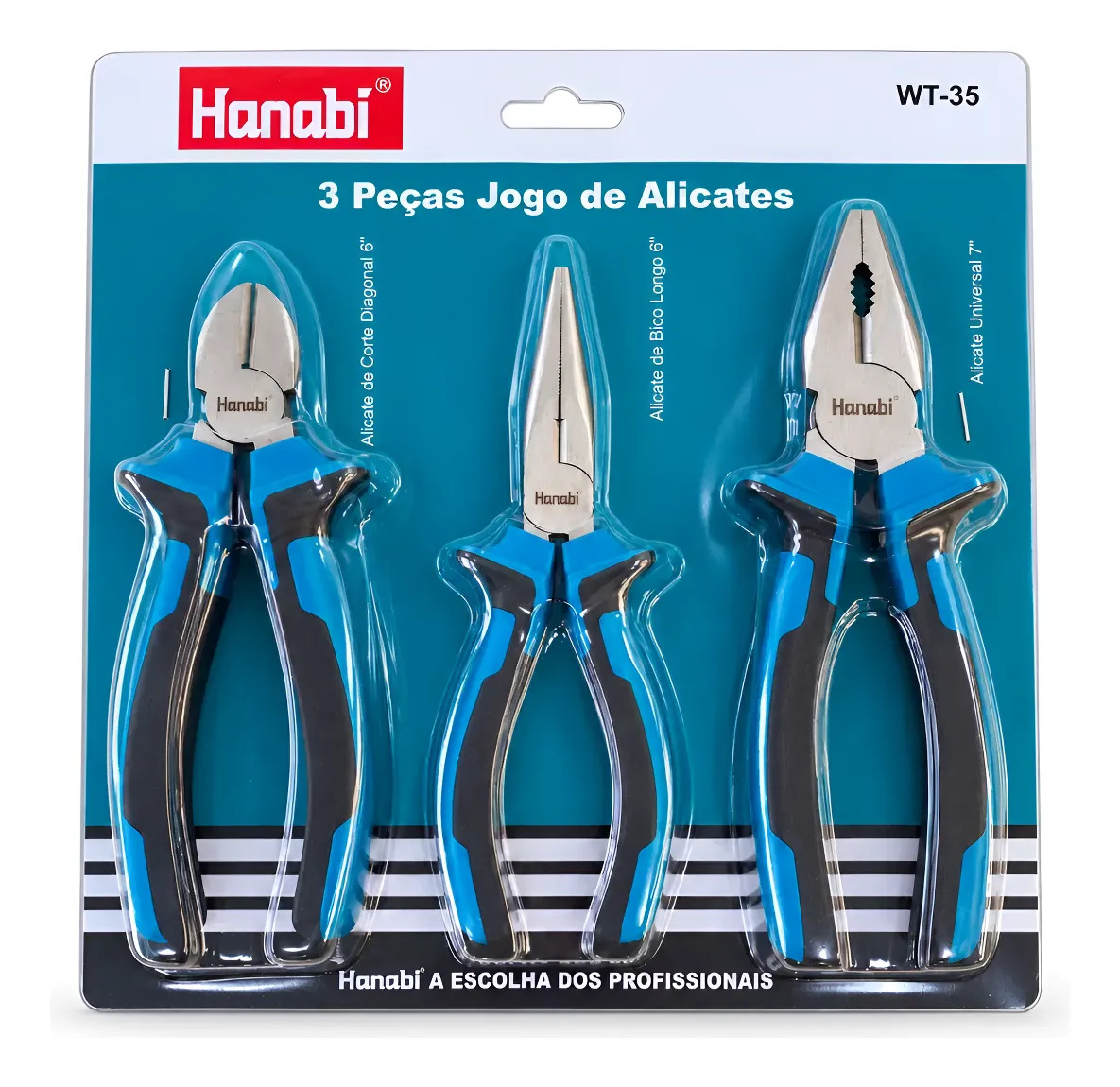 Jogo De Alicates Hanabi Wt-35 3 Peças Aço Carbono Multiuso