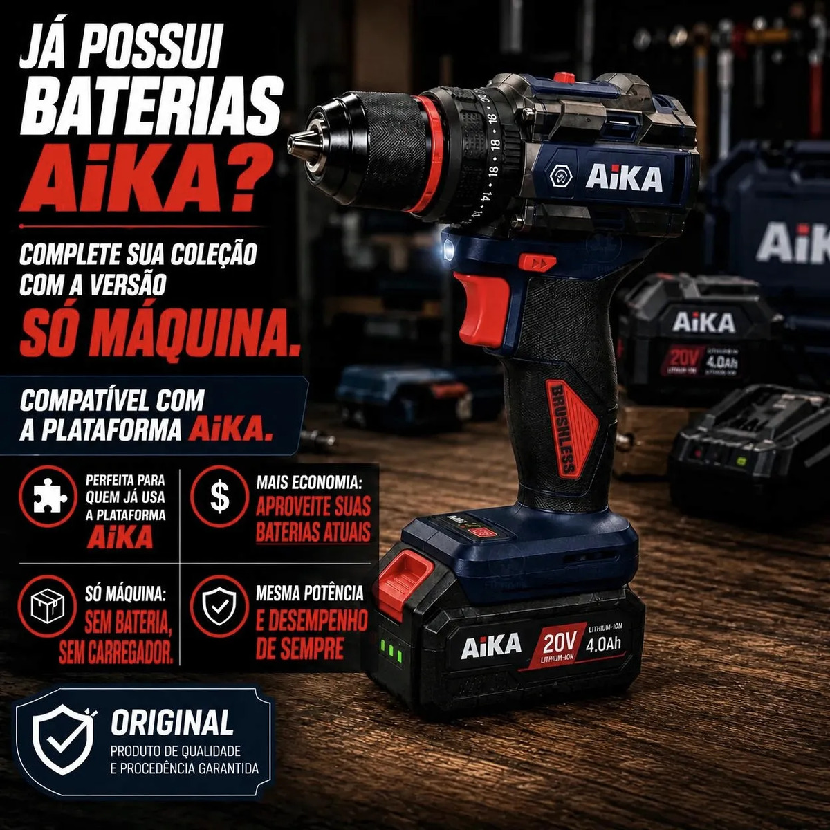 Furadeira Brushless Aika 13mm 60nm Alta Potência Só Máquina