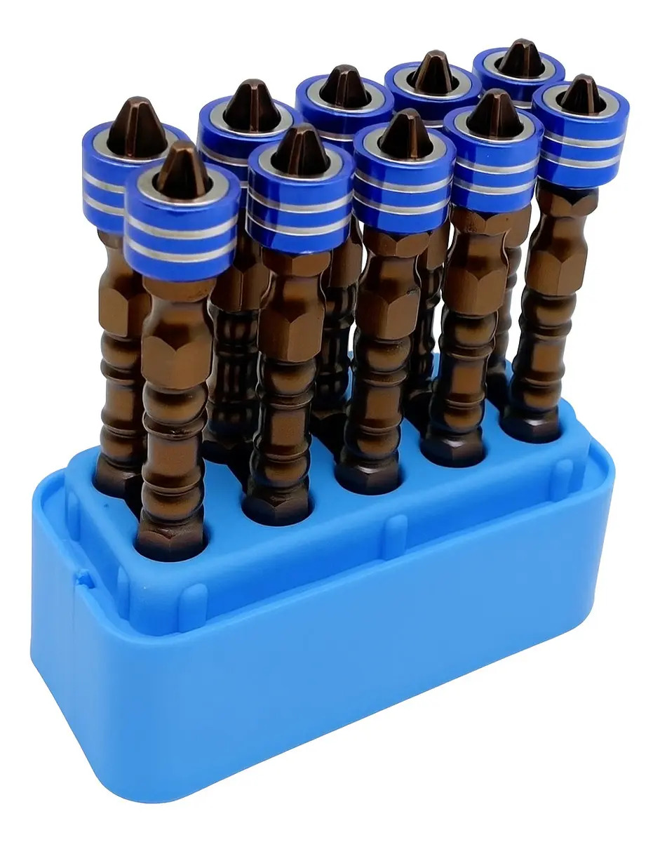 Bits Magnético Ponteira Philips Parafusadeira Ph2 Imã Kit 10 Pontas 65mm Super Aço Reforçado Iamantada Forte Parafusar Drywall Profissional