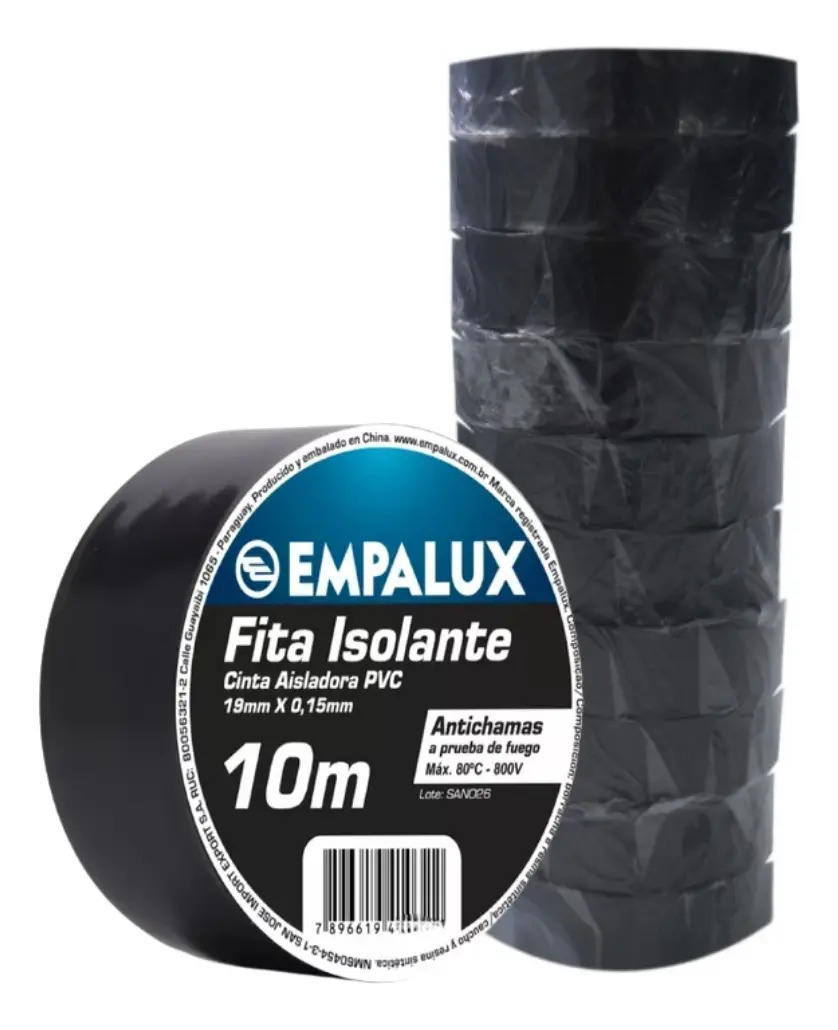 Kit 10 Rolos Fita Isolante Adesiva 19mmx10m Antichama Preta Cor Preto Lisa