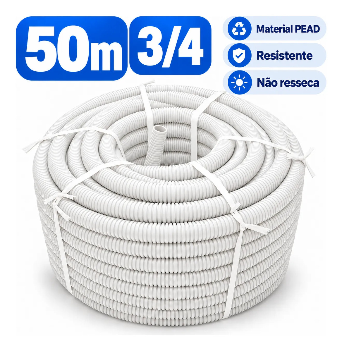 Eletroduto Corrugado Reforçado 50m Rolo Conduite Branco