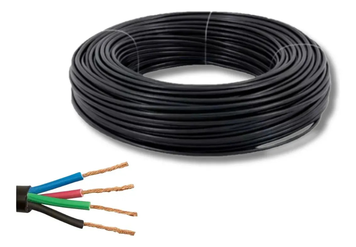 Cabo Flexível Pp 4x1,5mm Extensão Rolo Com 50 Metros Cor Preto