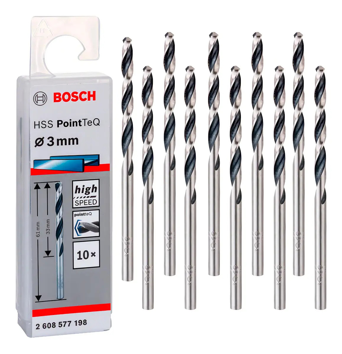 Jogo De Brocas Hss Pointteq 3.0mm 10 Peças Bosch