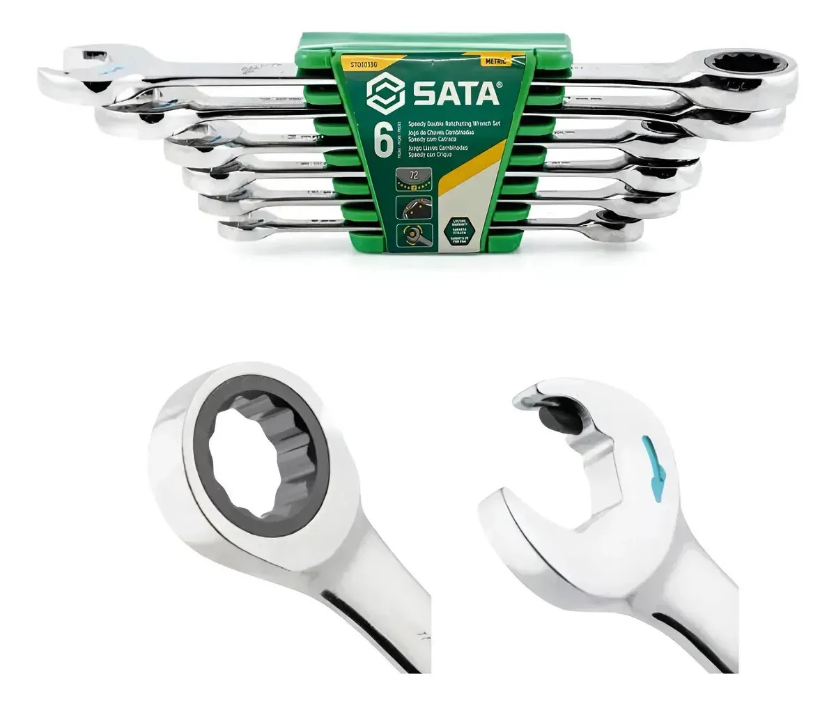 Jogo chave combinada catraca 8 a 19mm 6 Pçs St09033g Sata cor verde